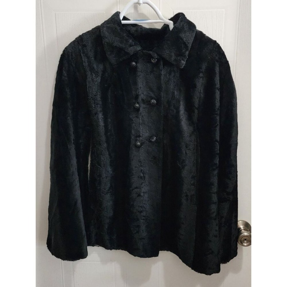 Vtg 50’s Lane Bryant Button Front Collared Poncho Cape Jacket Faux Fur Sz 38-40
